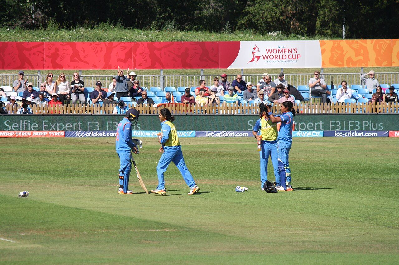 India women cricketers at the County Cricket Ground, Derby during the 2017 ICC Women's World Cup