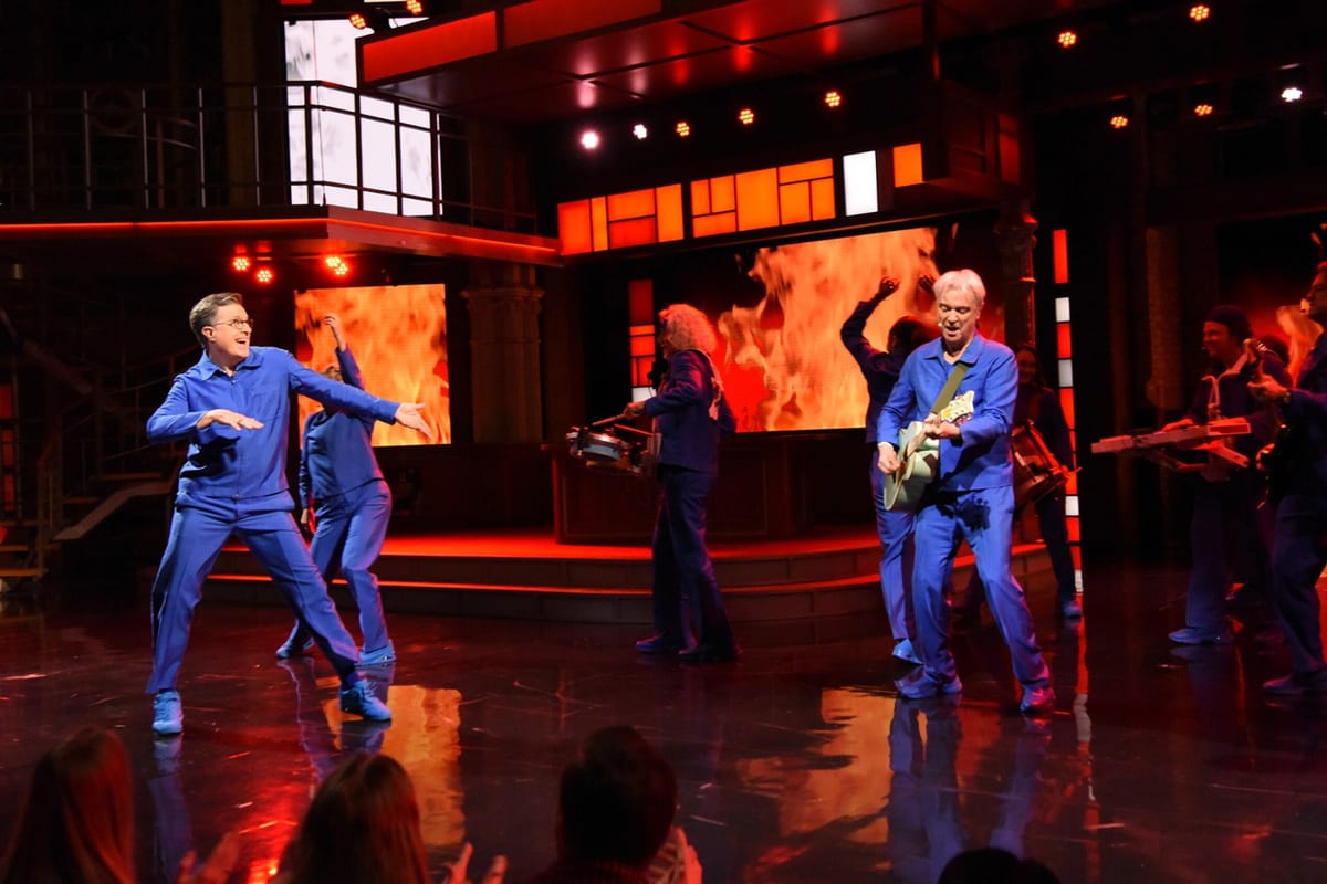 David Byrne & Stephen Colbert Burn Down the House in Late Show Farewell