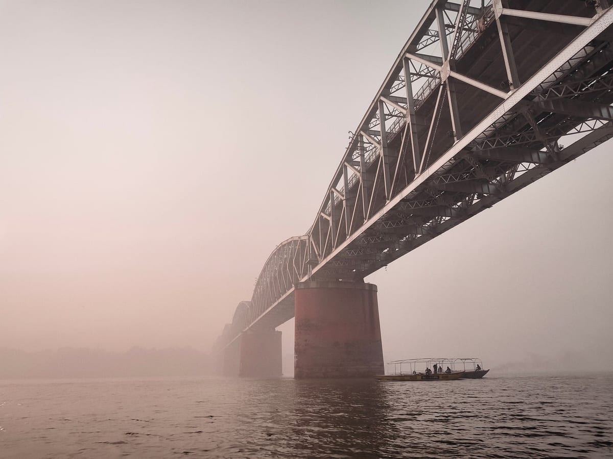 ganges, varanasi, bridge, river, foggy, landscape, india, Uttar Pradesh, Suzabad, India