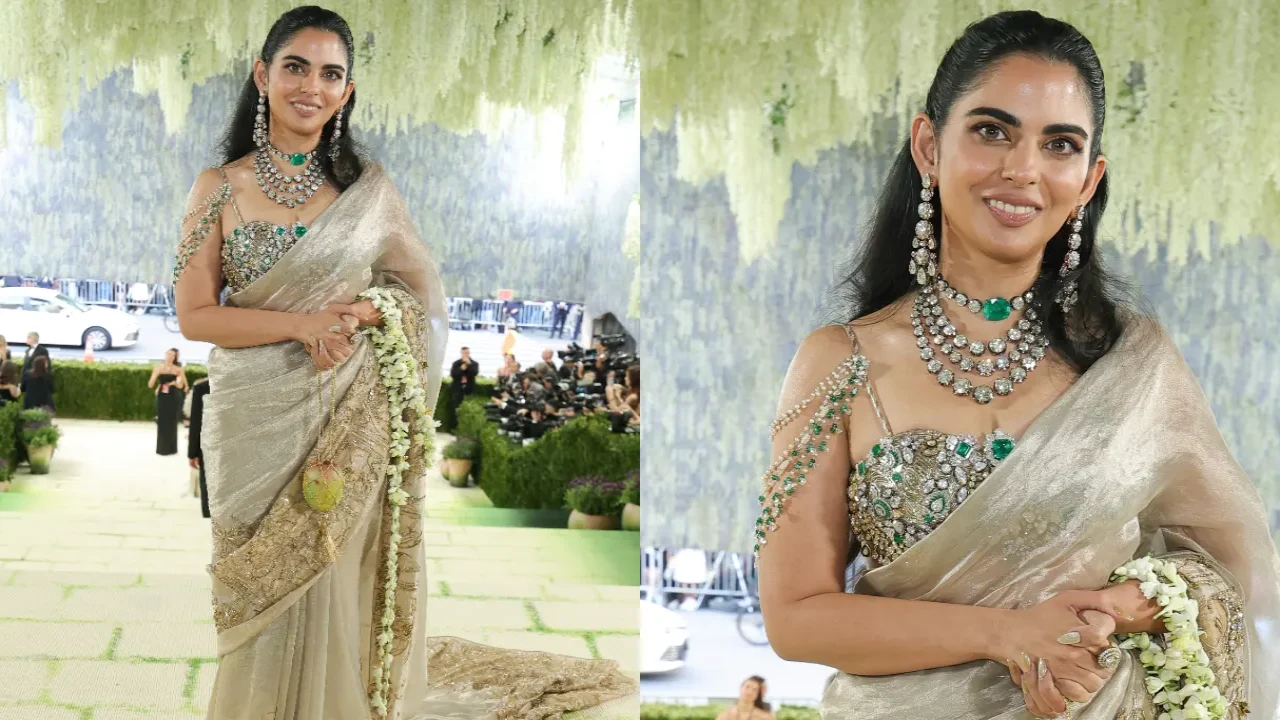 Isha Ambani stuns Met Gala 2026 in Gaurav Gupta gold saree