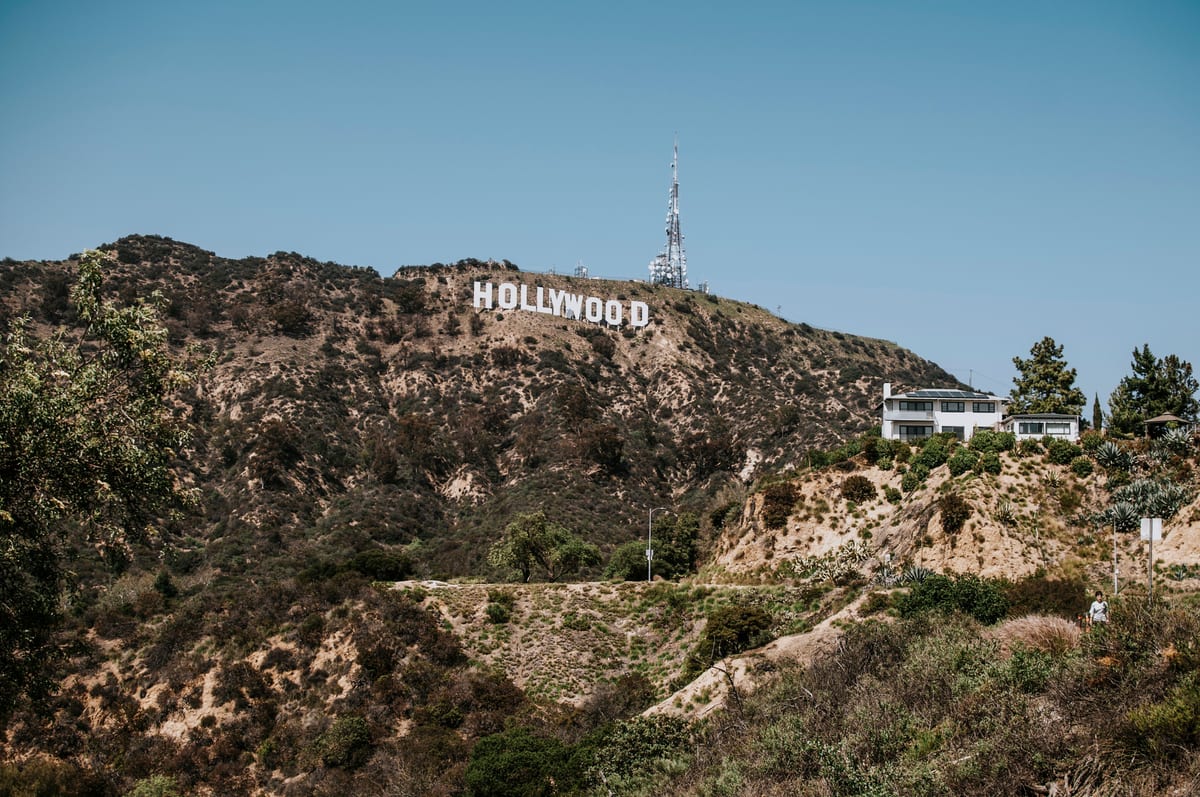 Scenic view of the Hollywood Sign on a clear day in Los Angeles, California.