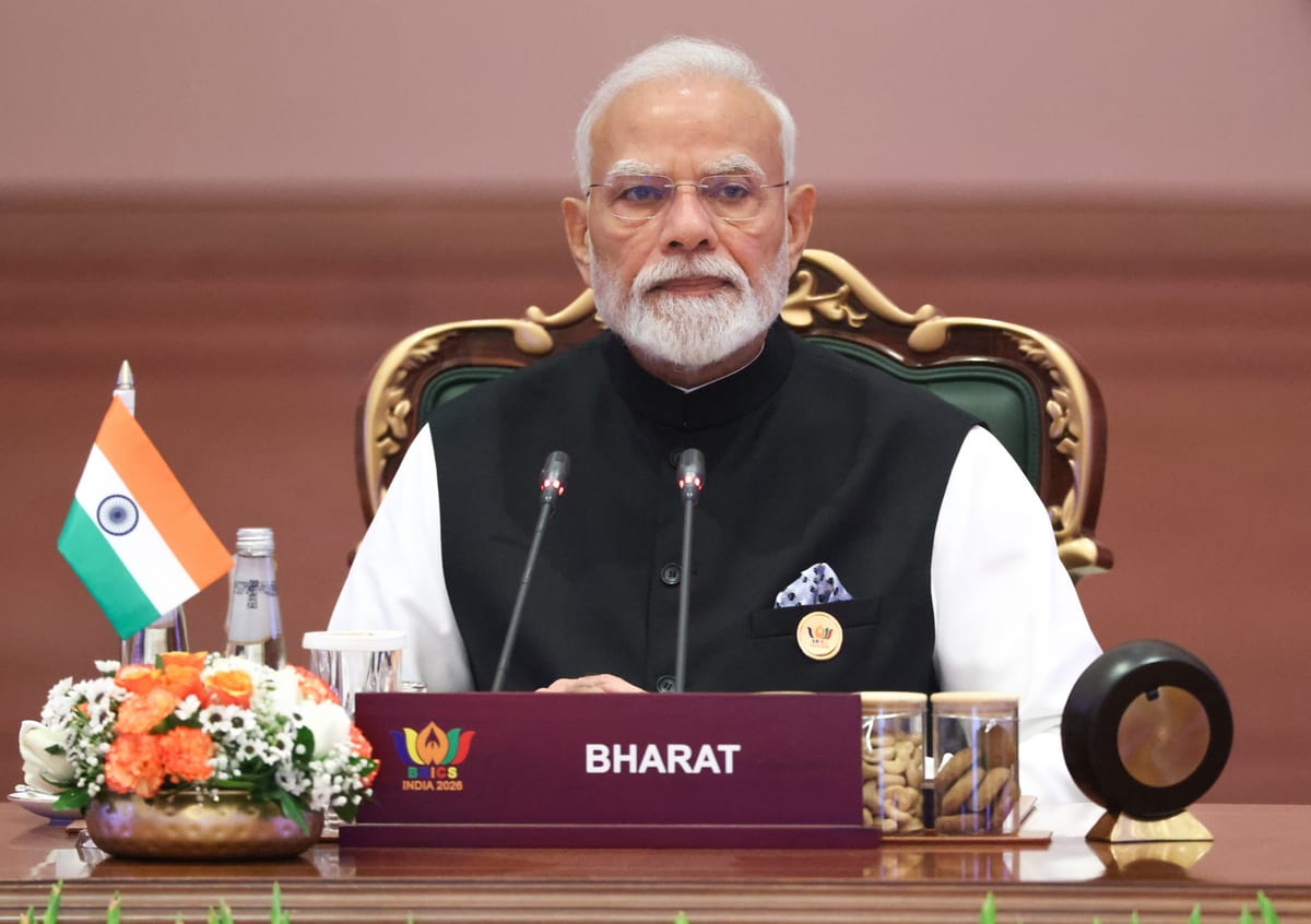 Prime Minister Narendra Modi delivering his opening remarks at the 18th BRICS Summit session on inclusive global governance, New Delhi