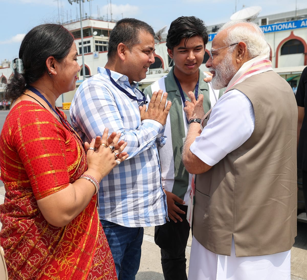 PM meets the young cricketing sensation Vaibhav Suryavanshi and his family at Patna airport on May 30, 2025.